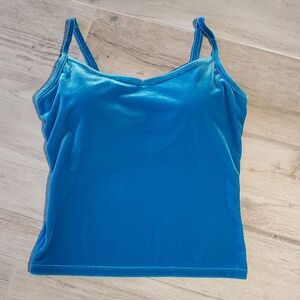 Lilly Pulitzer Y2K Preppy Luxletic Blue Velour Camisole Cami Padded Bra Tank XS